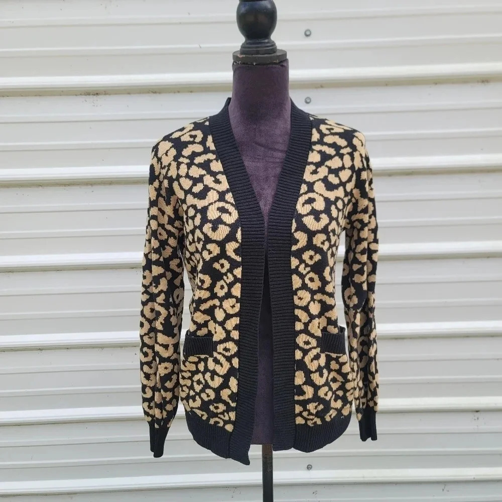 Popsugar Cardigan Women Brown Black Button Up Knit Long Sleeve Cotton Open XS